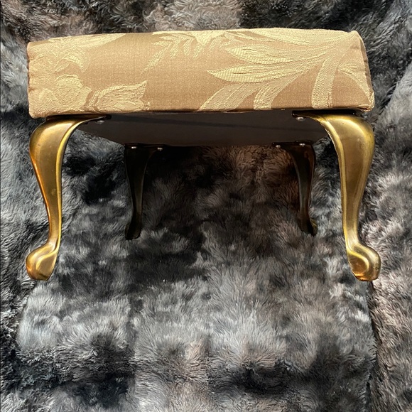 Upholstered Floral Accent foot stool in Tan with Gold/Copper colored Legs - Picture 8 of 16